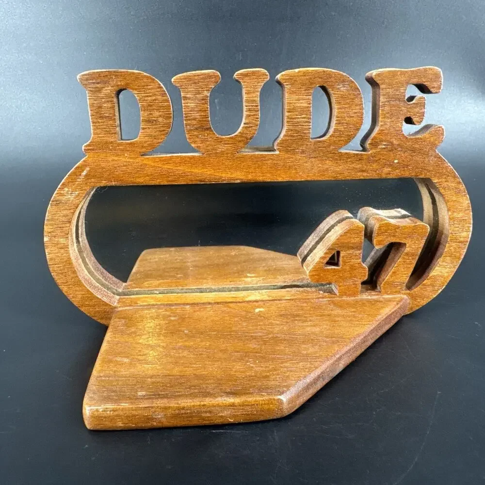 Vintage Small Wooden Wall Shelf With Mirror w/ Text Dude #47 Trump President